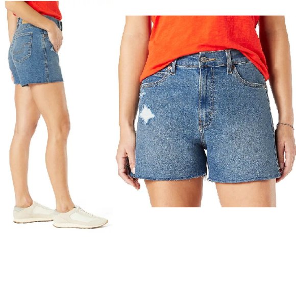 Signature Levi Strauss & Co. Heritage 3" HighRise Cutoff Short BLUE washed look - Picture 2 of 8